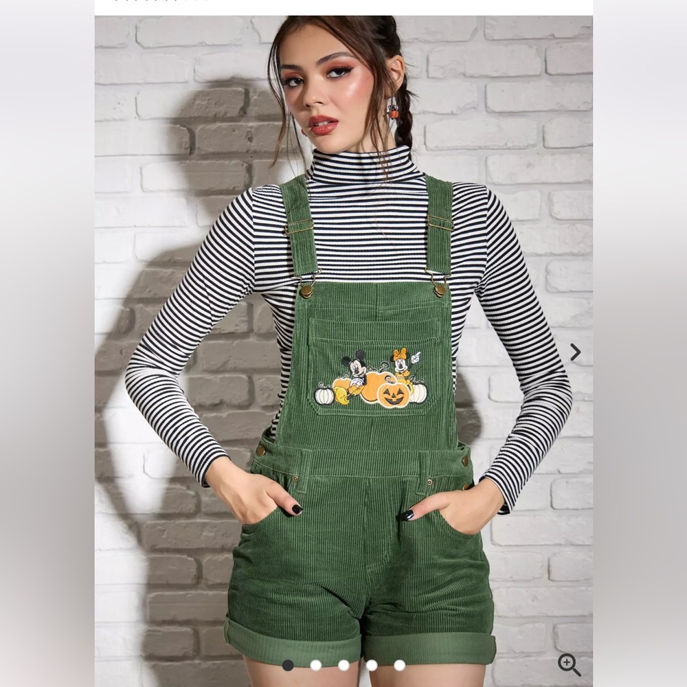Mickey and Minnie Mouse Green Corduroy Overalls with Halloween Patch
